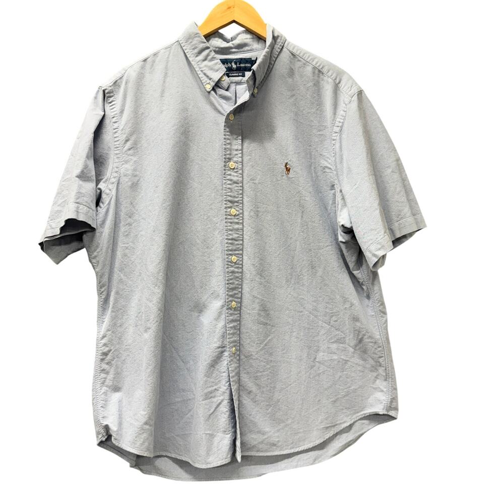 Ralph Lauren Shirt Mens XL Blue Classic Fit‎ Flesh Pony Short Sleeve Vintage